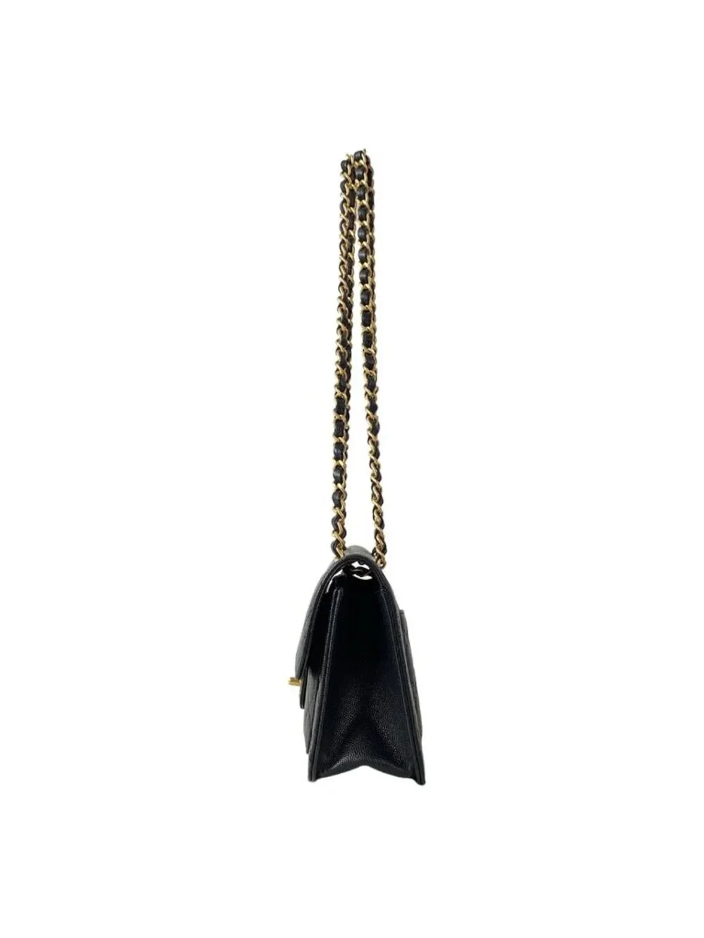 Chanel Shoulder Bag Quilted Black Metal Chain Double Pocket Matte Togo